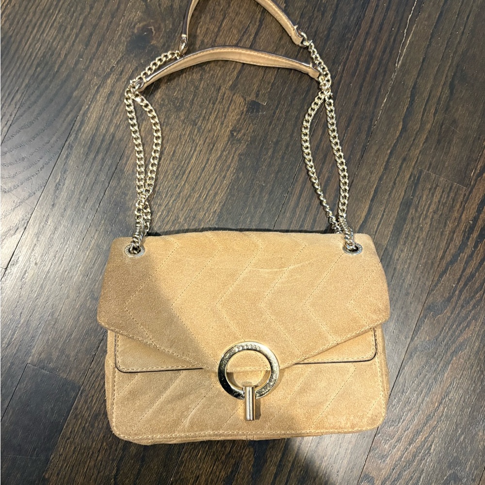 Sandro Beige Suede Crossbody Bag